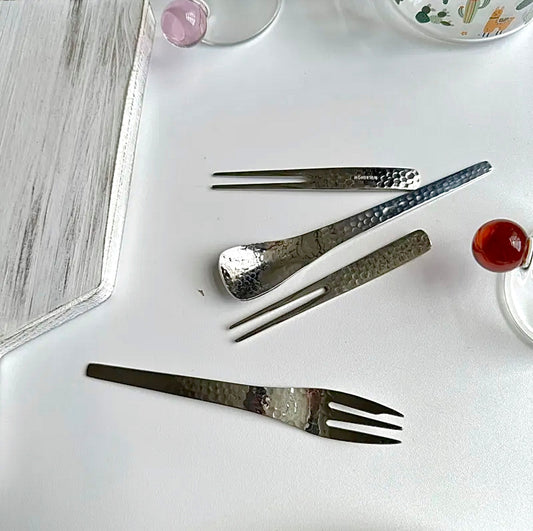 Hand-Crafted Hammered Silver Yoghurt Bowl Spoon Set