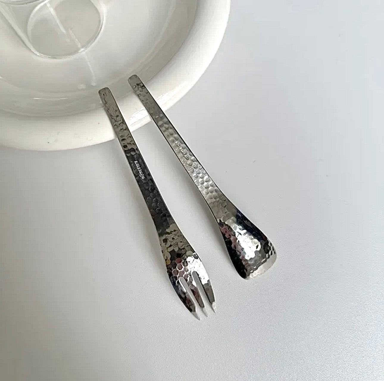 Hand-Crafted Hammered Silver Yoghurt Bowl Spoon Set