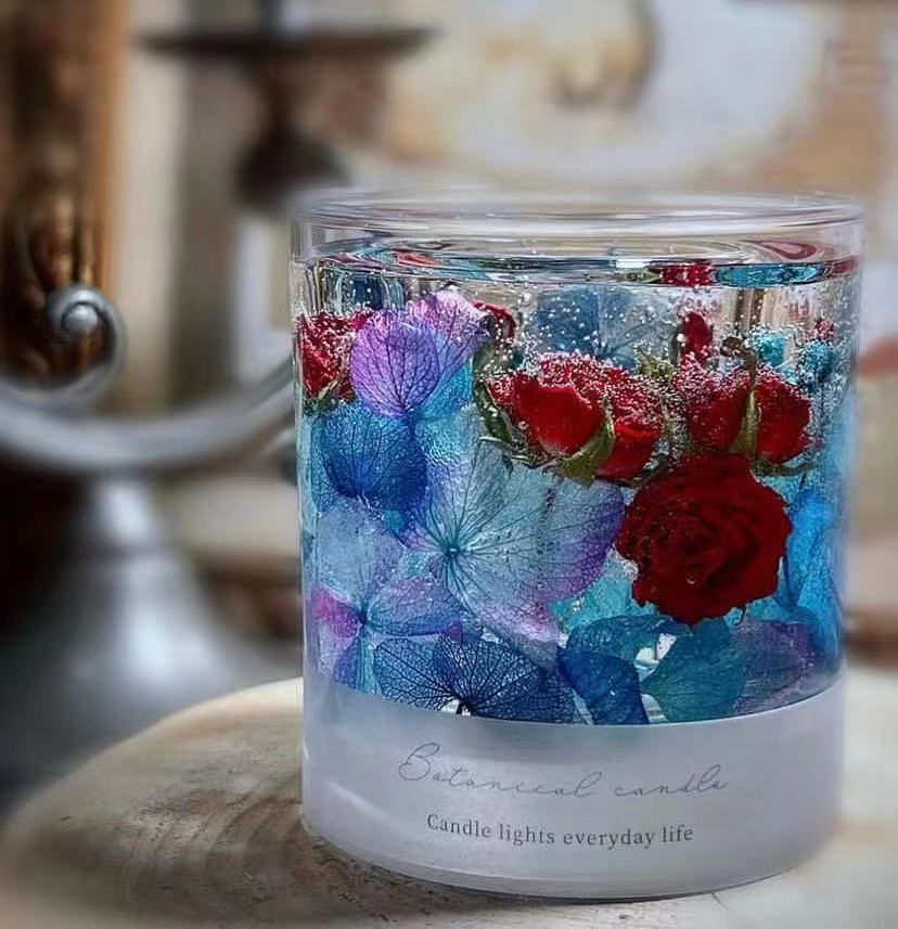 Dried Flower Rose Jelly Aromatherapy Candle Glass Candlestick Home Wedding Hand Gift