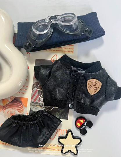 Handmade Labubu Motorbike Rider Outfit Set – Leather Jacket, Goggles, Beanie & Boots – Cool Custom Doll Accessories