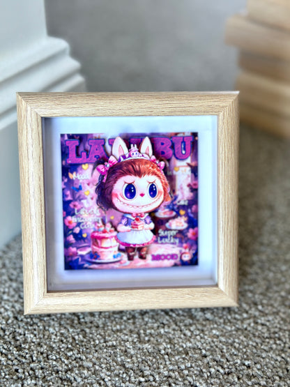 Labubu Maid Cafe Shadow Box | Handmade 3D Framed Art | Pink Purple Cafe Decor for Labubu Fans | Cute Gift