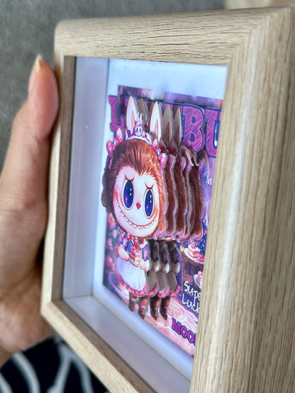 Labubu Maid Cafe Shadow Box | Handmade 3D Framed Art | Pink Purple Cafe Decor for Labubu Fans | Cute Gift