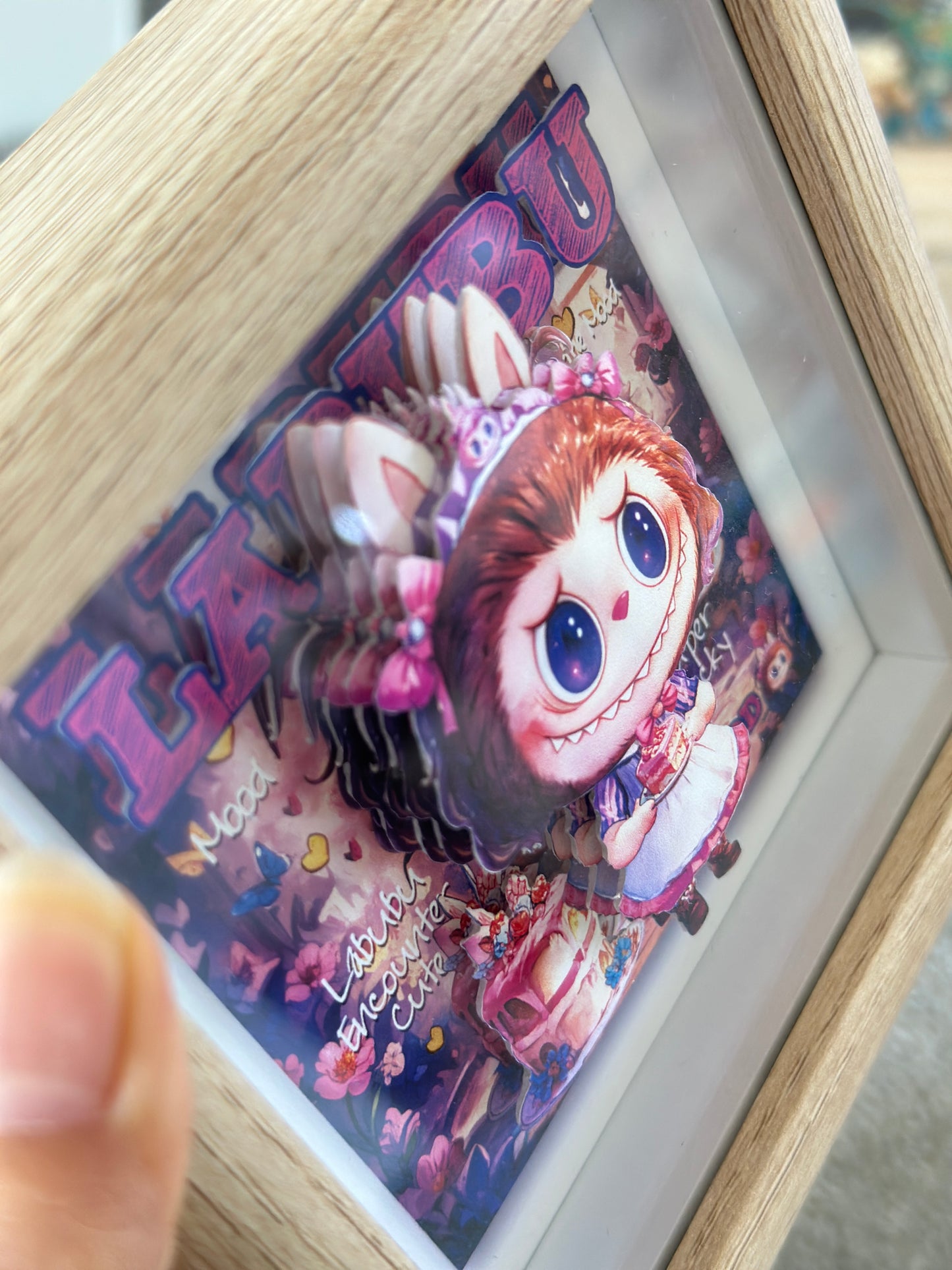 Labubu Maid Cafe Shadow Box | Handmade 3D Framed Art | Pink Purple Cafe Decor for Labubu Fans | Cute Gift