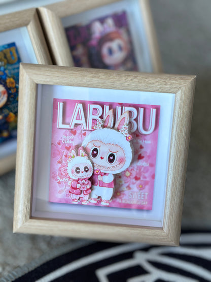 Pink Mokoko Handmade Shadow Box Art | Perfect Valentine's Day Gift | Labubu Lovers, Heart & Floral Theme | Cute Lovey-Dovey Decor