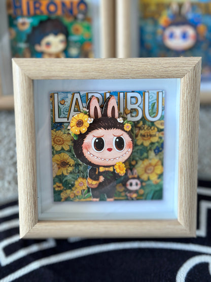 Labubu Sunflower Shadow Box Art | Handmade Inspired Paper-Cut Frame | Cute Spring-Themed Decoration