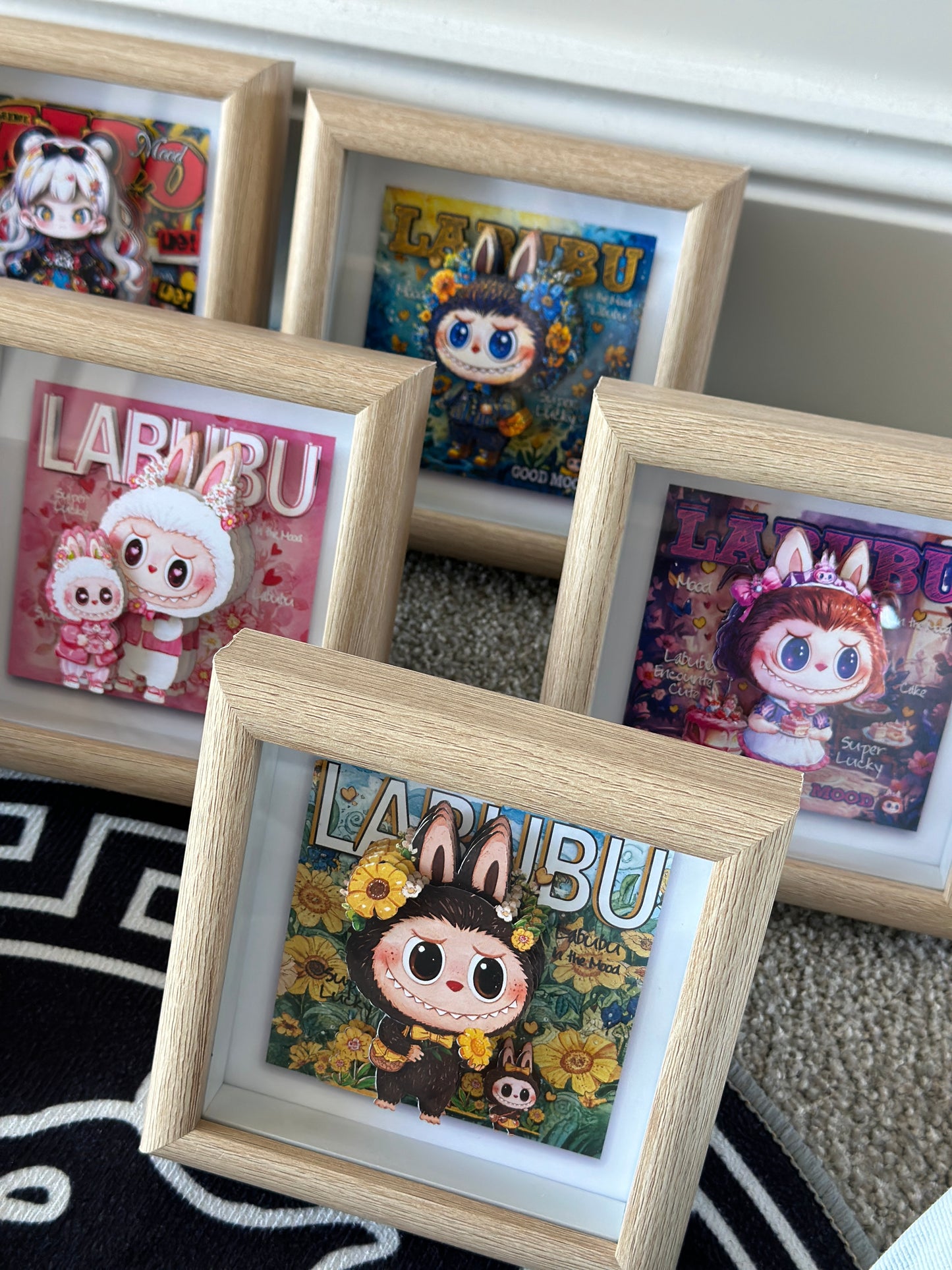 Labubu Maid Cafe Shadow Box | Handmade 3D Framed Art | Pink Purple Cafe Decor for Labubu Fans | Cute Gift