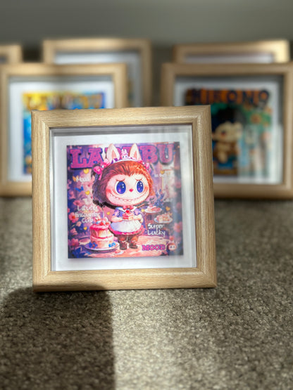 Labubu Maid Cafe Shadow Box | Handmade 3D Framed Art | Pink Purple Cafe Decor for Labubu Fans | Cute Gift