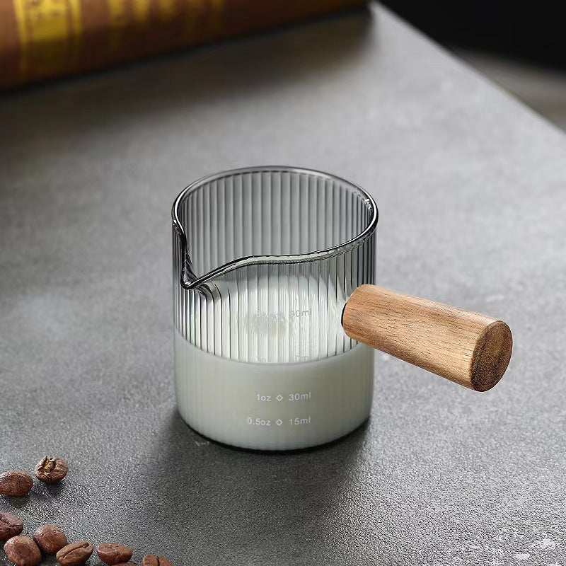 Japanese Glass Wooden Handle Latte Italian Coffee Measuring Cup