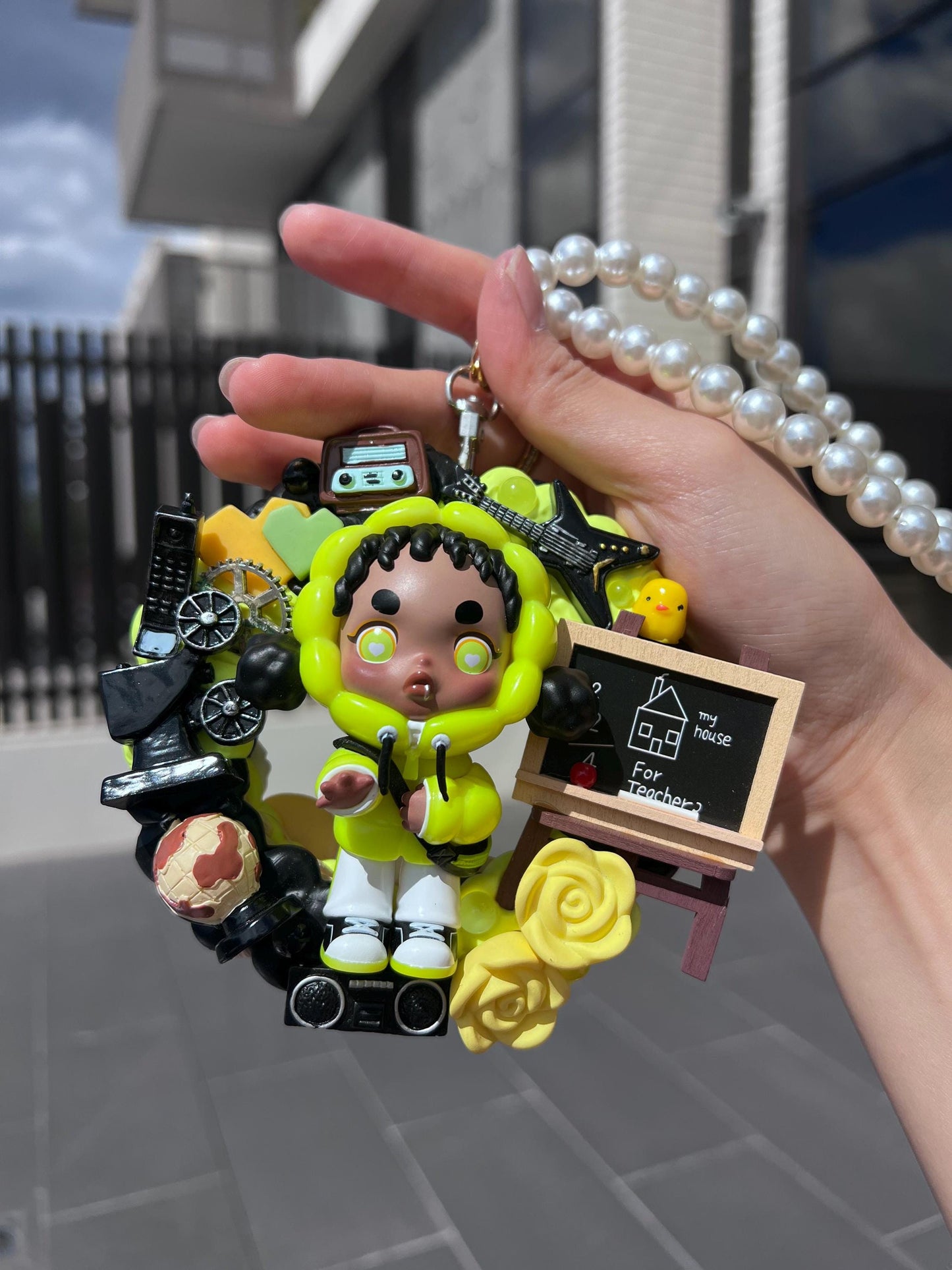 Skullpanda Hypepanda Series- [Hip Hop Singer] Cute Hanging Decoration Gift|Kpop Fan Rapper Kawaii Car Interior Rearview Mirror Hanging Charm