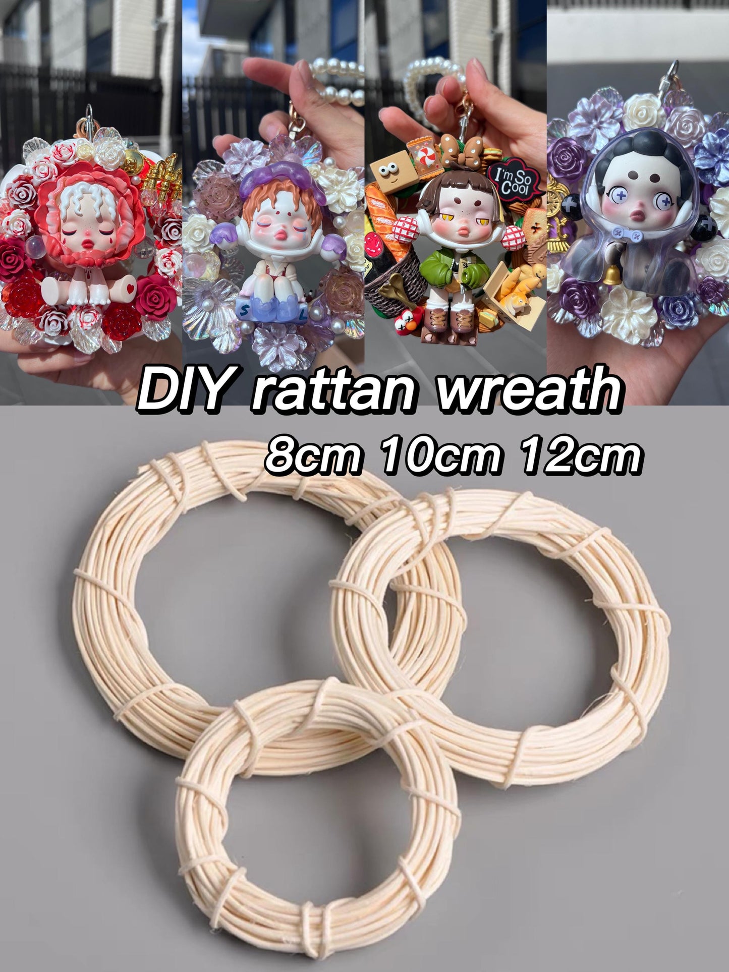 Natural White Rattan Wreath Hoop in 3 Sizes | DIY Witch Bell Wall Hangers | Flower Arrangement | Christmas Decor | DIY Decoden Decorations