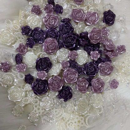 Elegant Purple Floral Theme Mixed Decoden Resin Charms| DIY flat-back handcraft supplies Cabochons Rose Petal Pearls Resin Flowers Kawaii