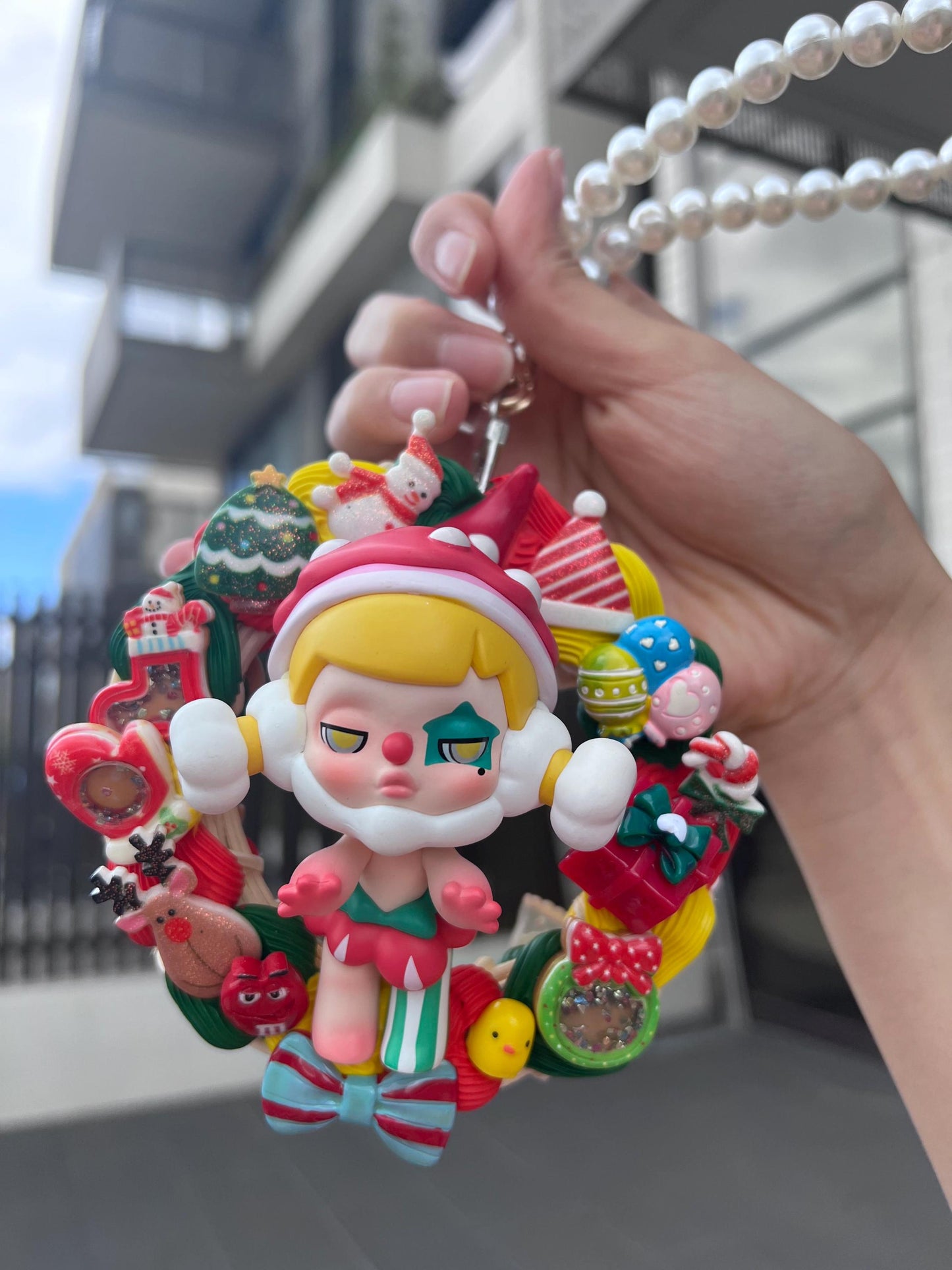 Skullpanda Candy Monster Town Series- [Strawberry Clown] Cute Hanging Decoration Gift For Her|Kawaii Car Interior Rearview Mirror Charm