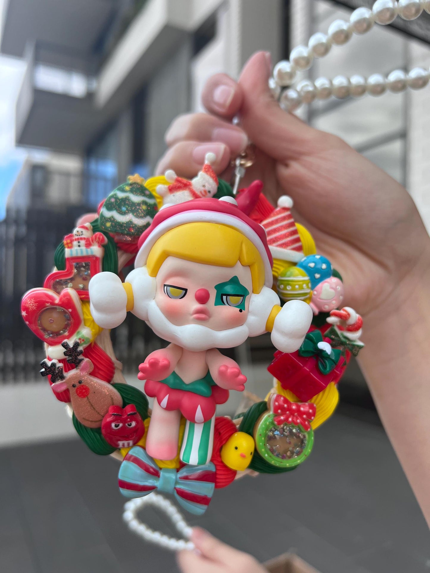 Skullpanda Candy Monster Town Series- [Strawberry Clown] Cute Hanging Decoration Gift For Her|Kawaii Car Interior Rearview Mirror Charm