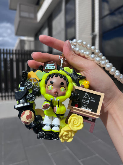 Skullpanda Hypepanda Series- [Hip Hop Singer] Cute Hanging Decoration Gift|Kpop Fan Rapper Kawaii Car Interior Rearview Mirror Hanging Charm