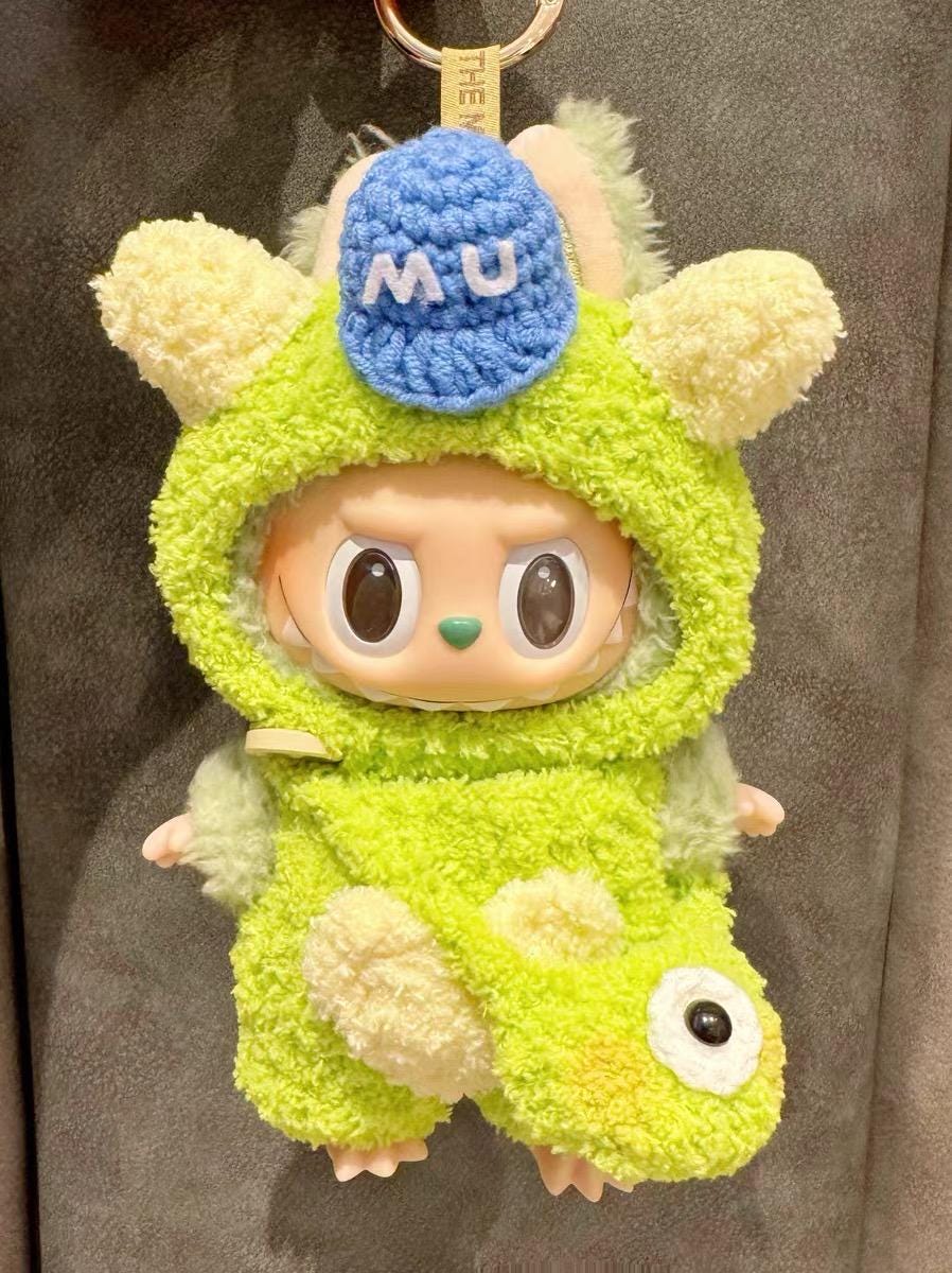 Handmade Crochet 'Monster's University - Mike Wazowski' Outfit for Macaron Labubu | Crochet Labubu Bag Charm | Kawaii Gift For Labubu Lovers