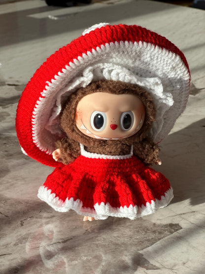 Handmade Crochet Labubu Macaron Clothes Mushroom Mario Outfit Cute Crochet Doll Outfit Clothing High Quality Labubu Outfit Gift For Her