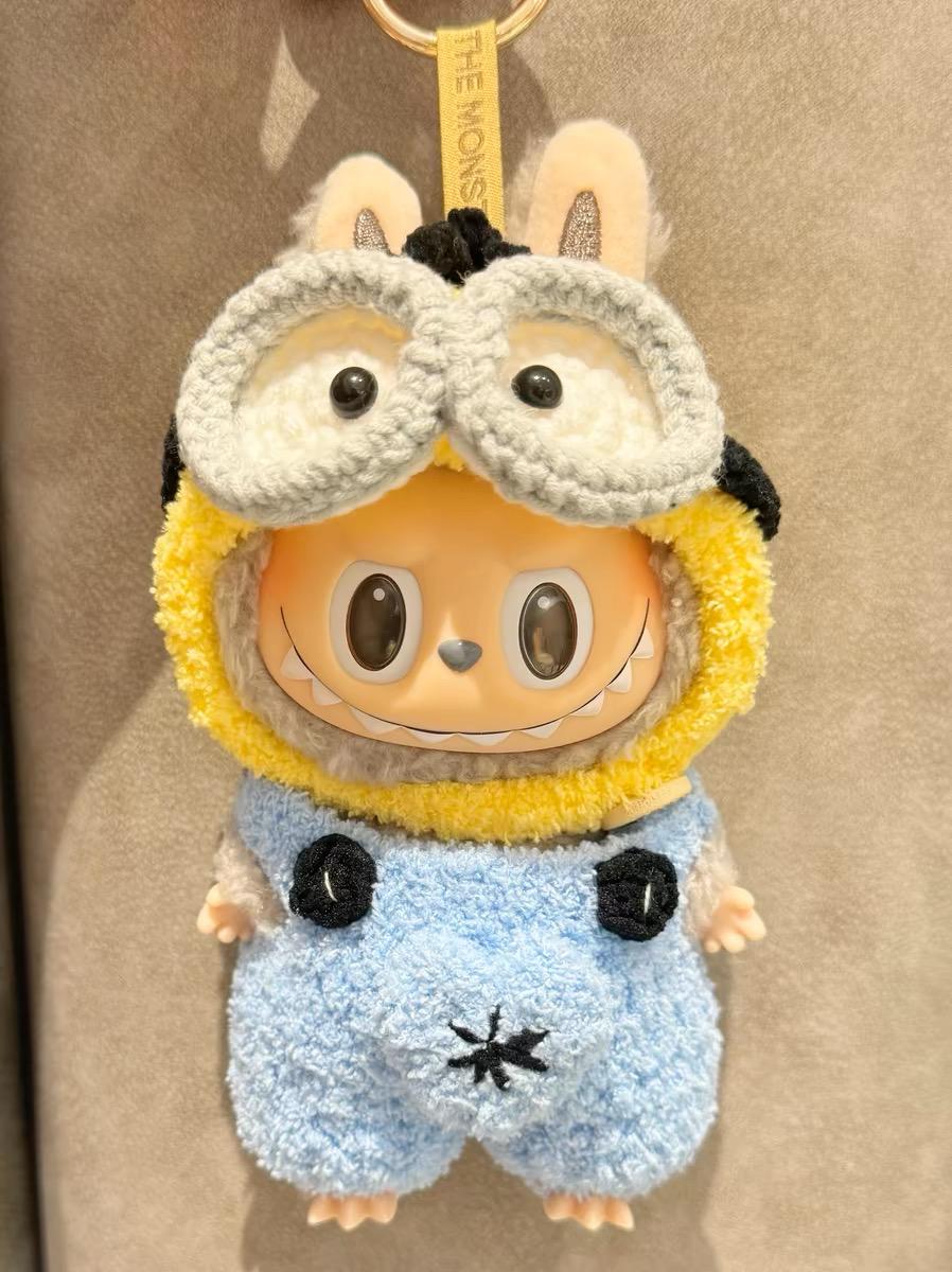 Handmade Crochet 'Despicable Me Minions - Bob & Tim' Outfit for Macaron Labubu|Crochet Labubu Clothes Bag Charm|Gift For Labubu Lovers