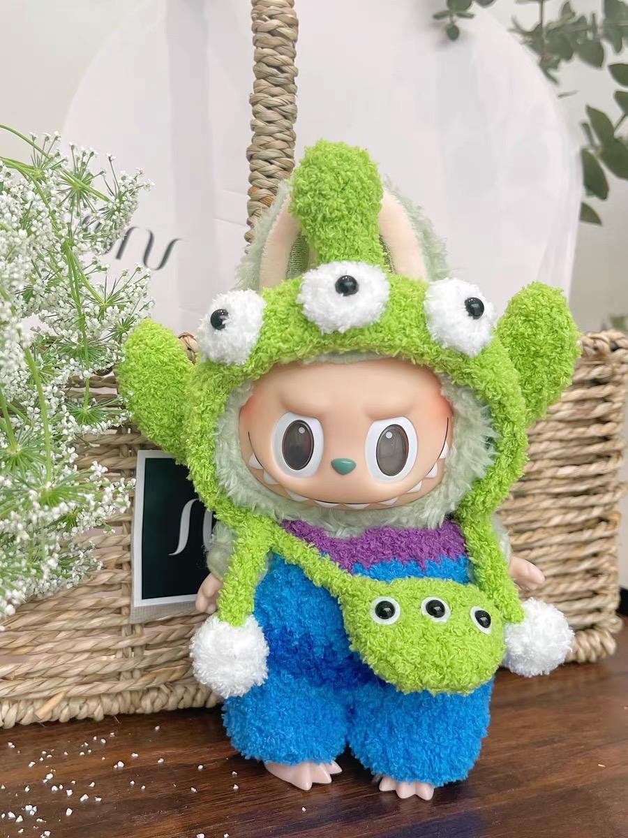 Handmade Crochet 'Monster's University - Mike Wazowski' Outfit for Macaron Labubu | Crochet Labubu Bag Charm | Kawaii Gift For Labubu Lovers