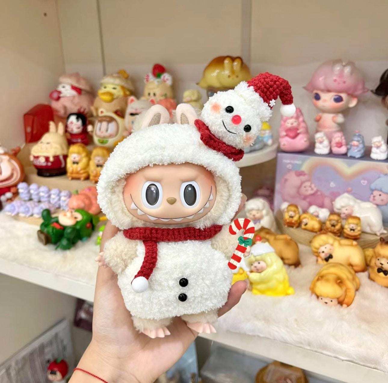 Handmade Crochet Snowman Macaron Labubu Outfit | Crochet Macaron Labubu Clothes | Kawaii Gift For Labubu Lovers