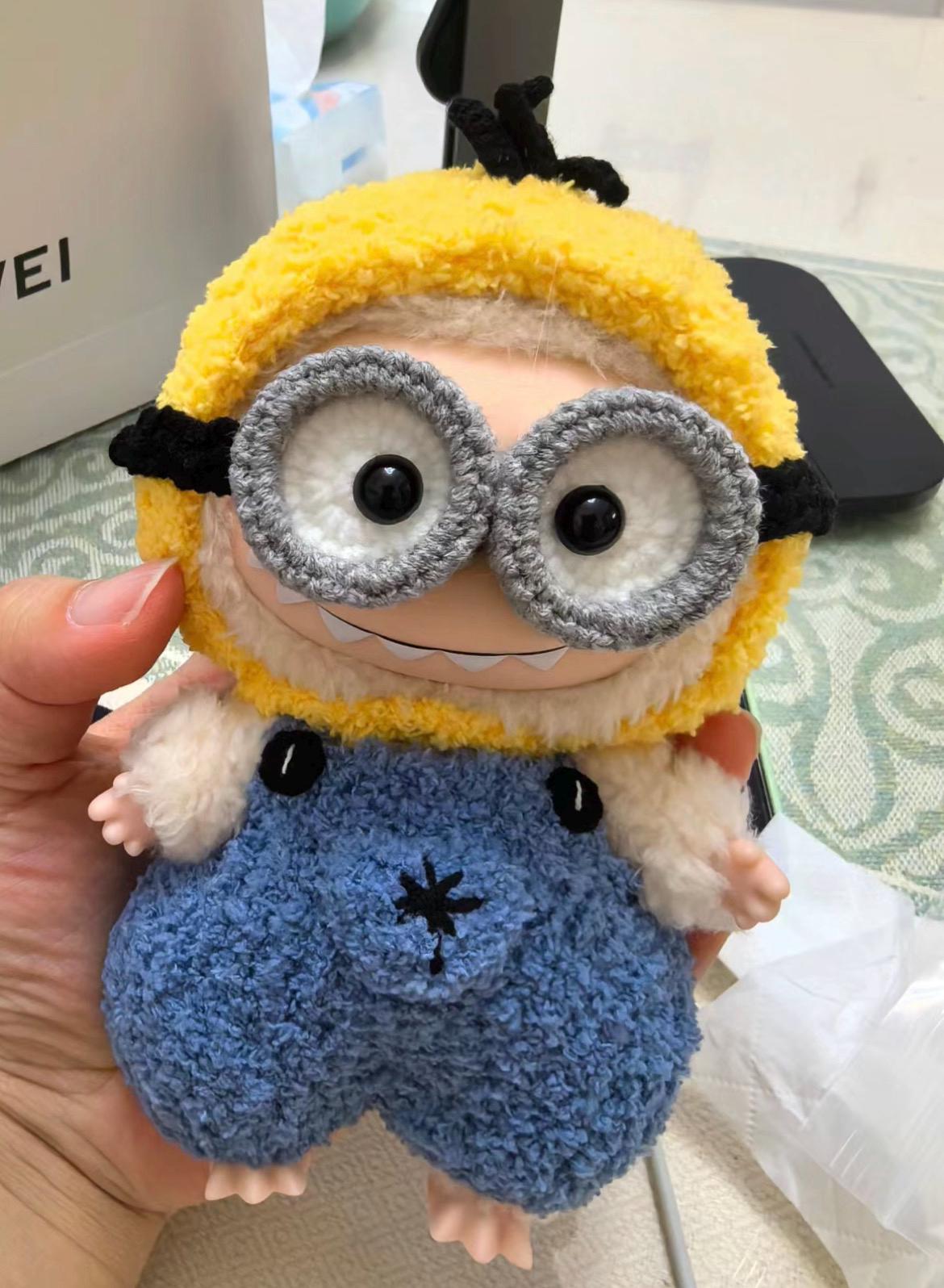 Handmade Crochet 'Despicable Me Minions - Bob & Tim' Outfit for Macaron Labubu|Crochet Labubu Clothes Bag Charm|Gift For Labubu Lovers