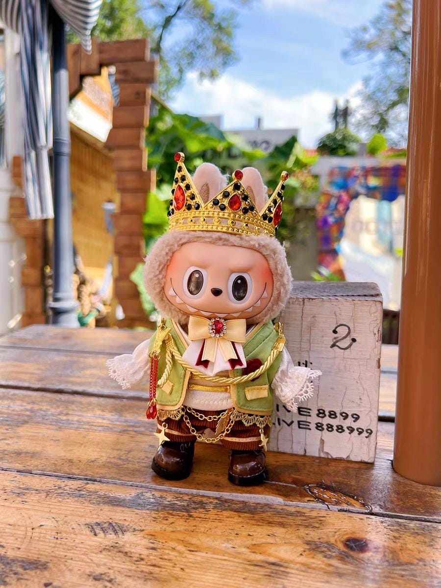 Handmade Labubu King/Emperor Outfit Elegant European Royalty Clothes with Crown for Labubu Clothes Have a Seat & Macaron Labubu Outfits Gift