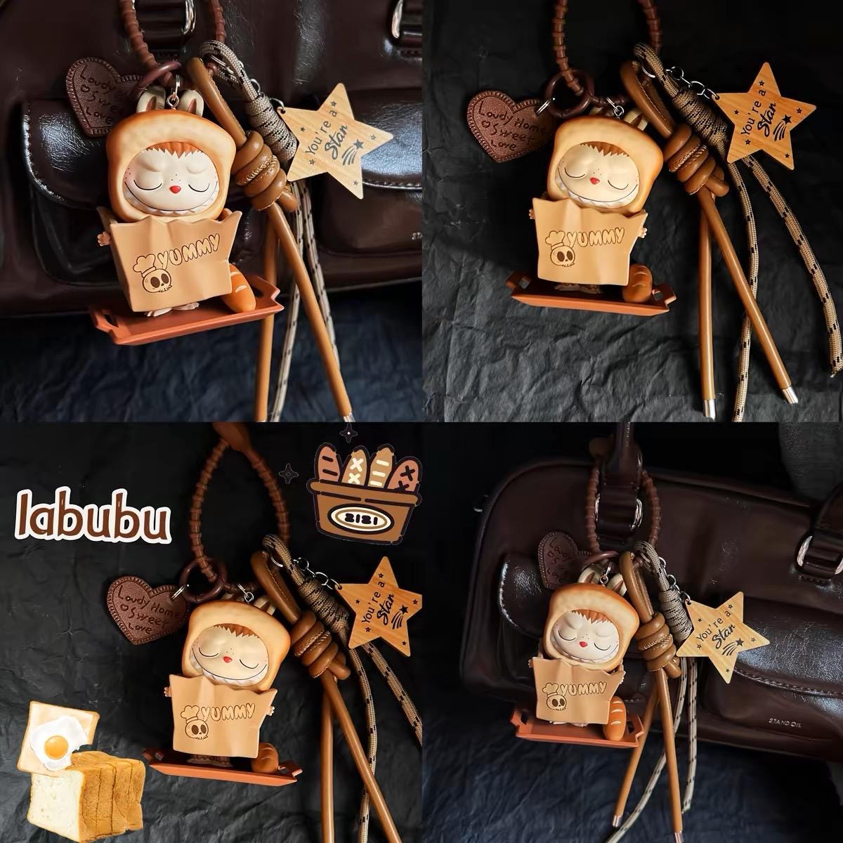 Handmade Bread-Themed Keychain | Designed Labubu Bag Charm with Custom Charms | Unique, Quirky Handmade Accessory | Cute & Functional Gift