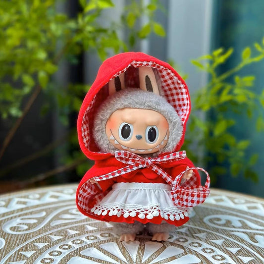 Handmade Little Red Riding Hood Labubu Outfit | Red Cape, Dress, & Checkered Bag for 17cm Dolls | Labubu Doll Clothes Set| Gift For Hwe