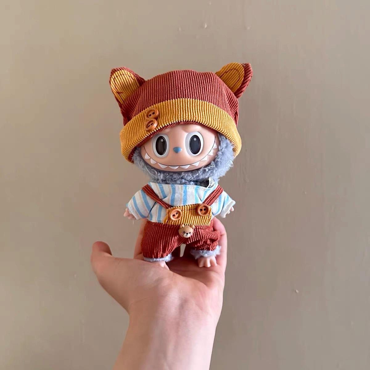 Handmade Bear-Themed Outfit for Labubu Dolls | Fits Macaron & Have a Seat 17cm Dolls | 3-Piece Doll Clothes Set|Labubu Clothes|Labubu Outfit