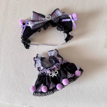 Handmade Kuromi-Inspired Labubu Outfit Gothic Plaid Dress & Bow Set Fits Macaron Labubu Have a Seat Labubu Keychain | Kawaii Labubu Outfit