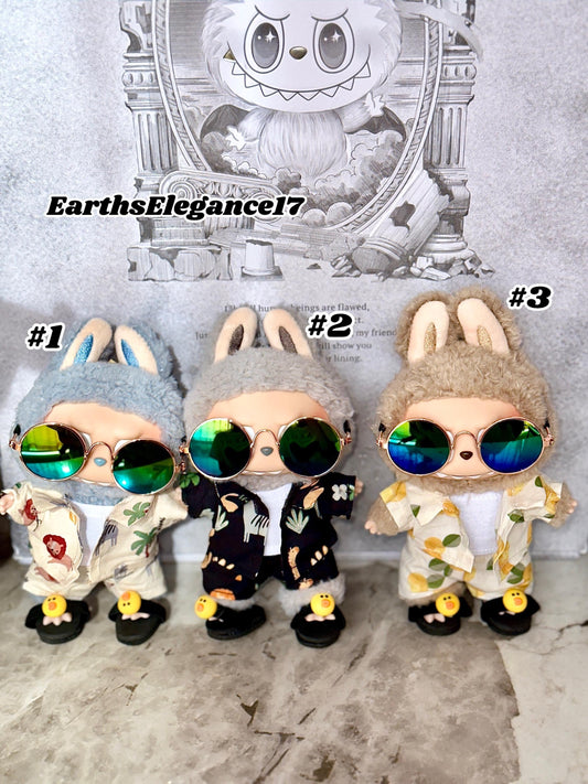 Handmade Labubu Beach Outfits | 3 Labubu Beach Bros| Tropical Summer Doll Clothes Set with Duck Slides & Accessories | 3 Pattern Options