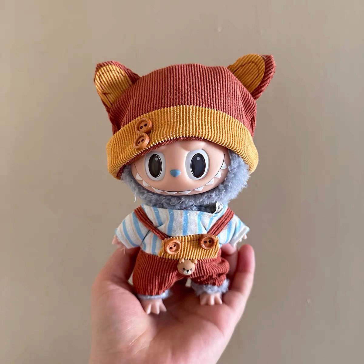 Handmade Bear-Themed Outfit for Labubu Dolls | Fits Macaron & Have a Seat 17cm Dolls | 3-Piece Doll Clothes Set|Labubu Clothes|Labubu Outfit