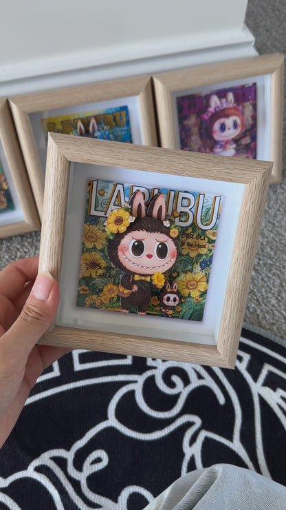 Labubu Sunflower Shadow Box Art | Handmade Inspired Paper-Cut Frame | Cute Spring-Themed Decoration